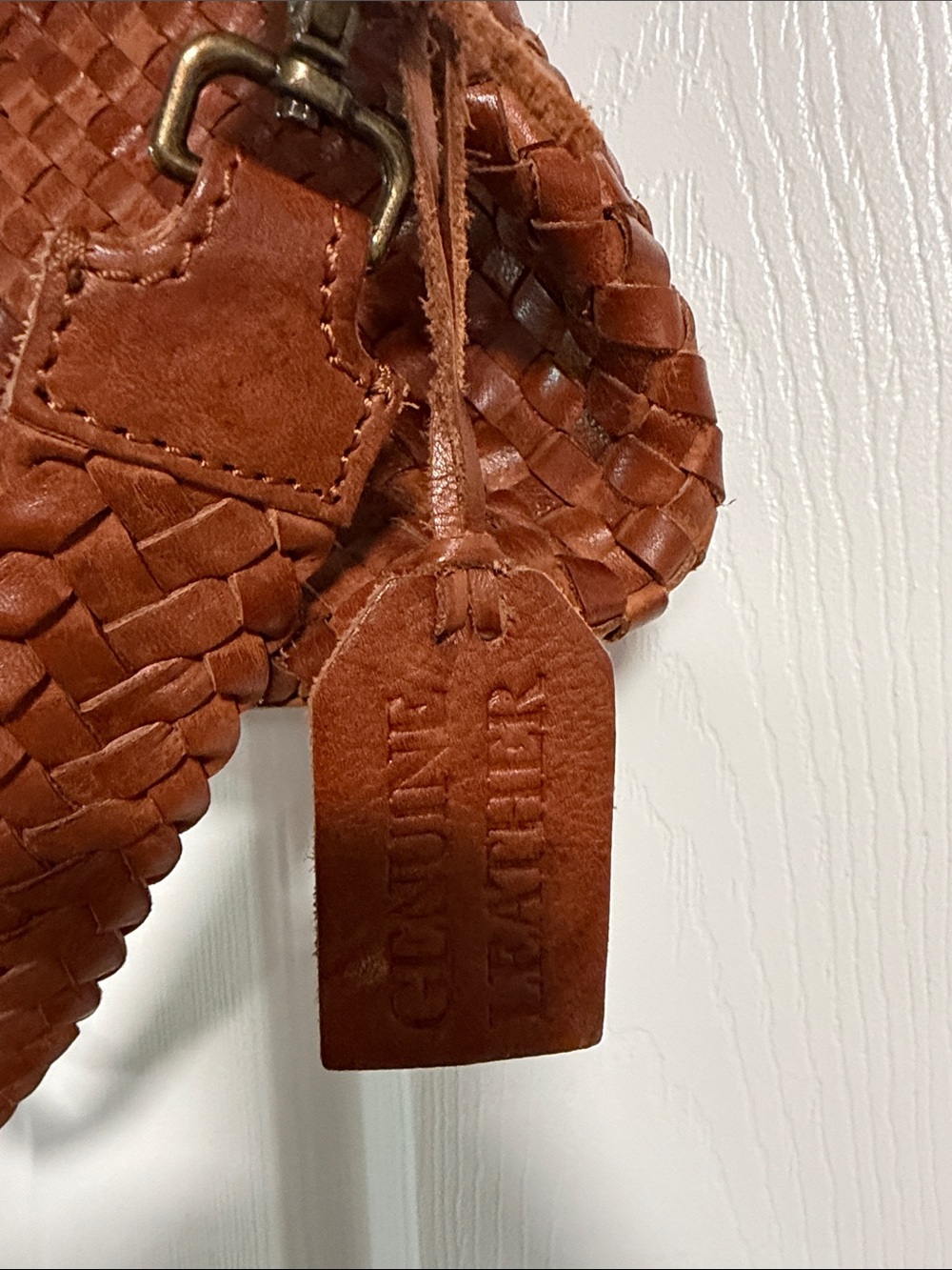 Woven Leather Satchel — Chestnut Brown - Picture 2 of 3